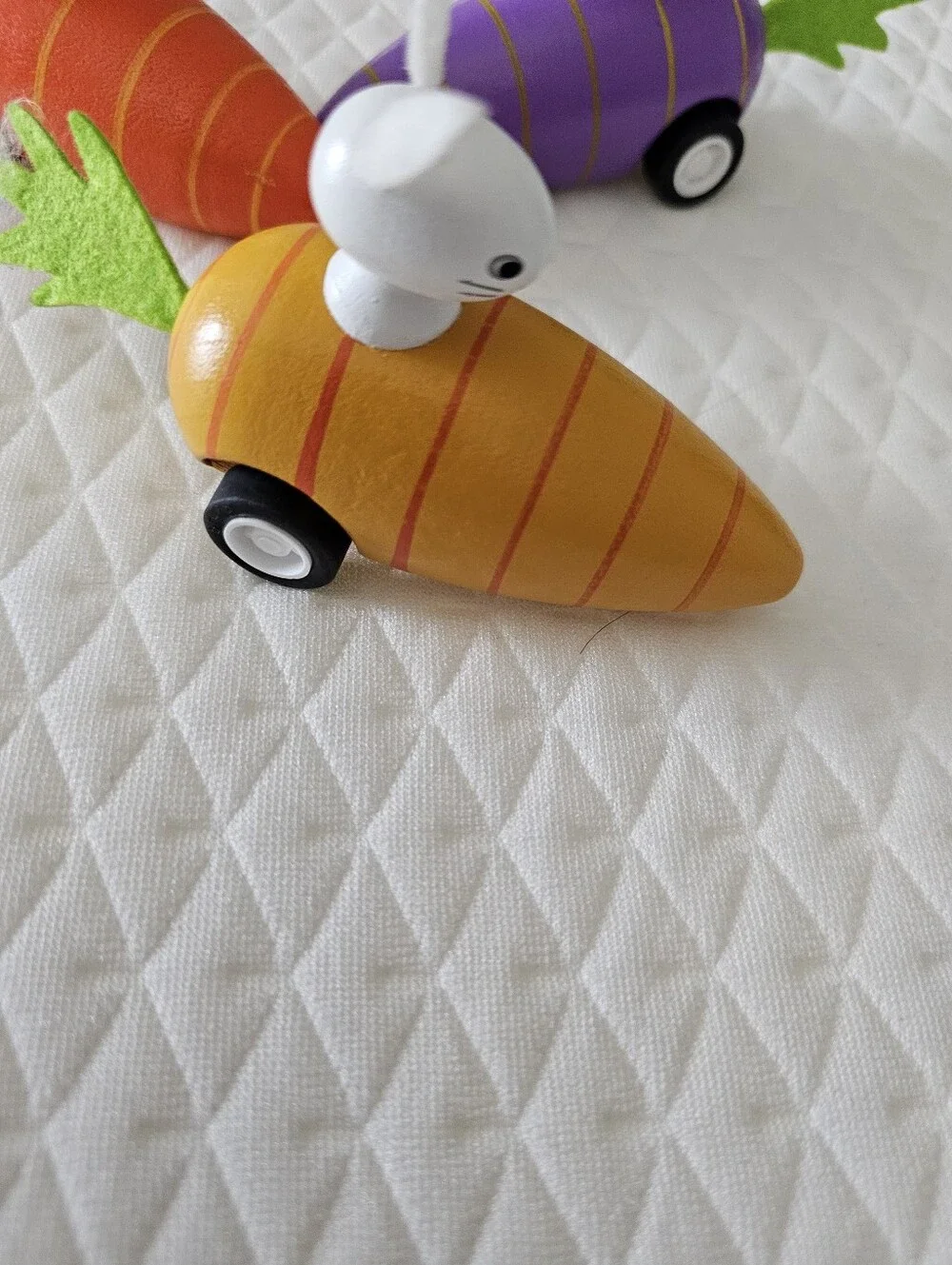 3 Wooden Bunny Carrot Pull Back Racers Easter Spring Toy Decor Set Tested Works